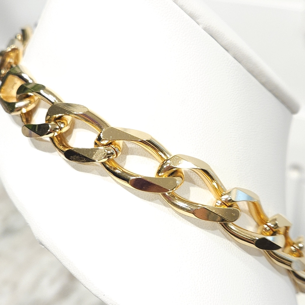 Vintage Christian Dior Curb Chain Necklace 1990s Chunky Gold Tone 16-inch - Picture 10 of 16